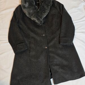 Ralph Lauren Black Label Charcoal Faux Fur-Collar Women's Size 1X Coat